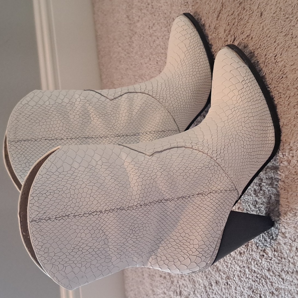 Joie snake skin print white leather booties